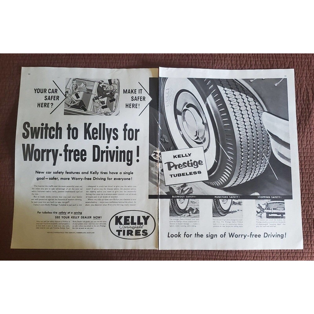 Kelly Springfield Tires 1956 Advertisement 2 page